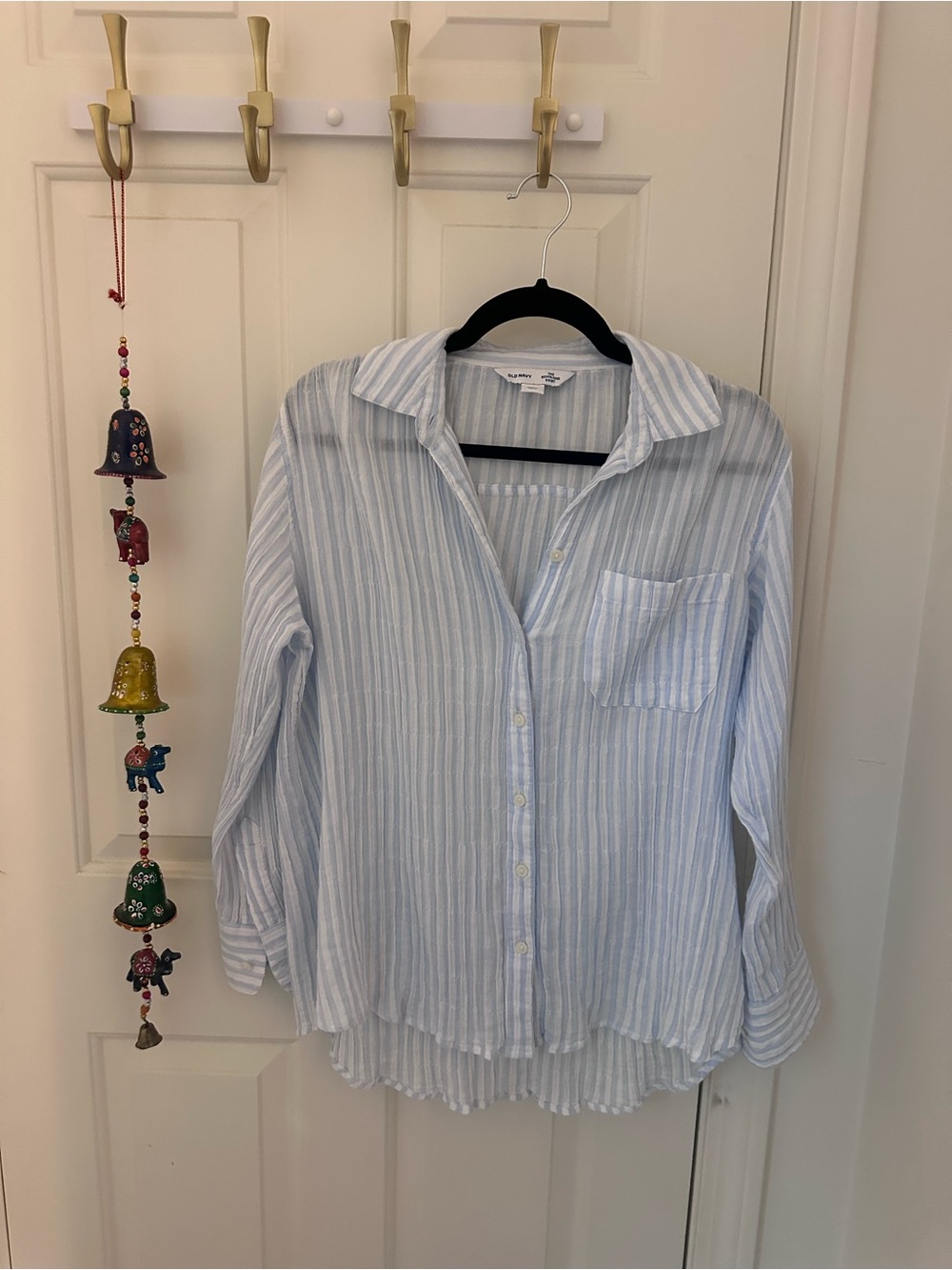 Old Navy Light Blue & White Striped The Boyfriend Shirt XS